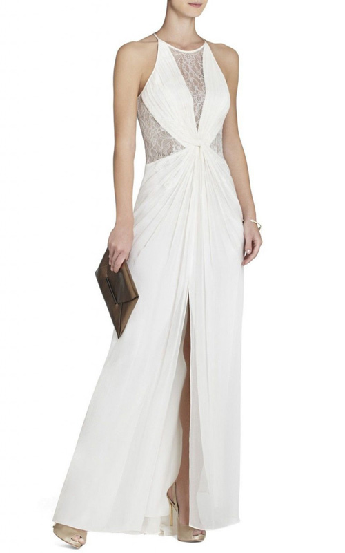Maxine Sleeveless Lace BCBG Evening Gown White