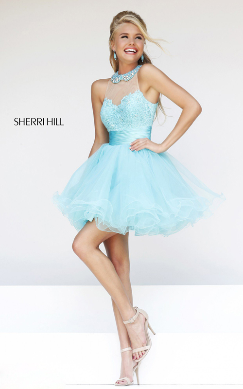 cute sherri hill 21227 aqua short prom dress 2015