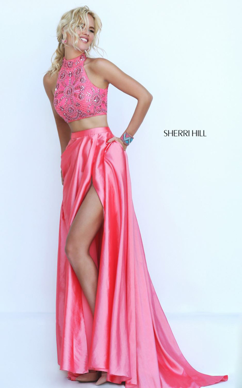 Sherri Hill 32350 coral two piece evening dress sexy
