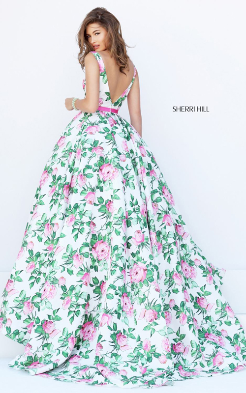 green print Sherri Hill 50484 elegant floral ball gown 2016_1