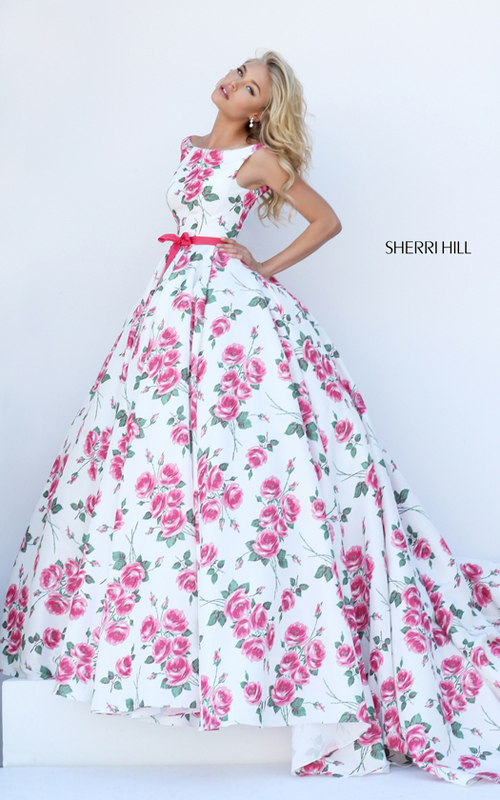 pink print floral prom dress 2016 Sherri Hill 50484 gown