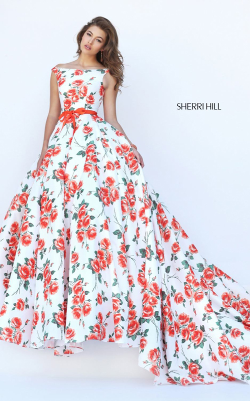 Sherri Hill 50484 orange print floral pageant dress long