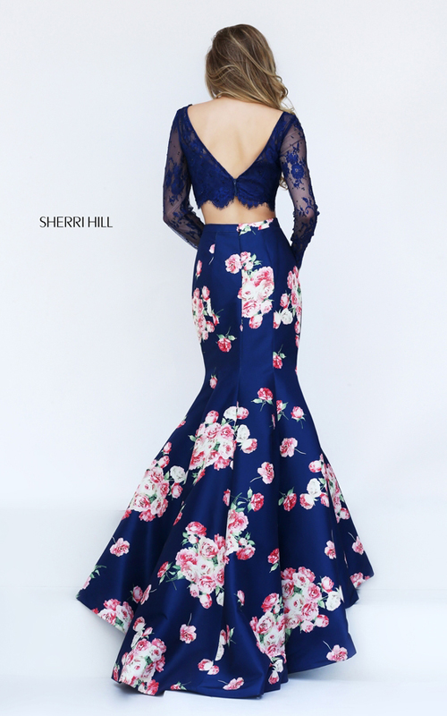 navy Sherri Hill 50488 two piece floral prom dress lace_1