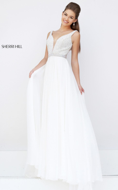 Sherri Hill 11327 beads v neck prom dress 2016 white