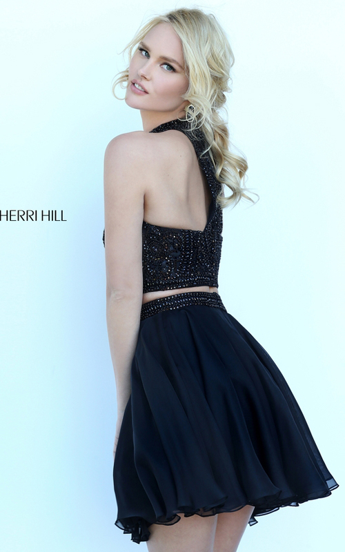 Beads Sherri Hill 50672 Black Halter Homecoming Dress 2016_1