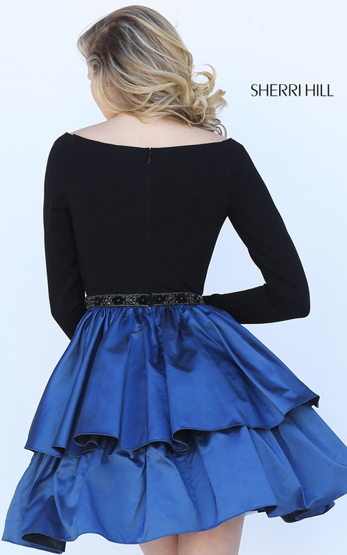 Long Sleeves Sherri Hill 50641 Tiered Cocktail Dress 2016 Royal_1