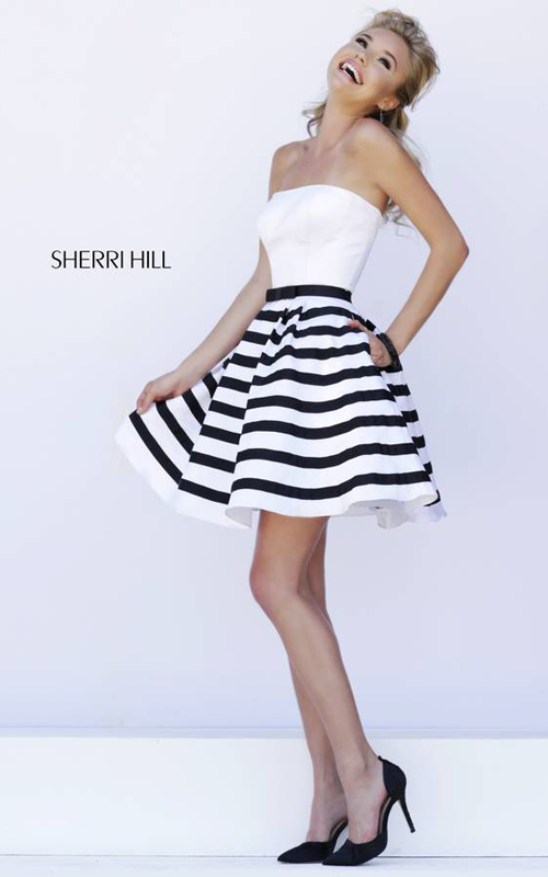 a line Sherri Hill 32200 strapless stripes cocktail dress