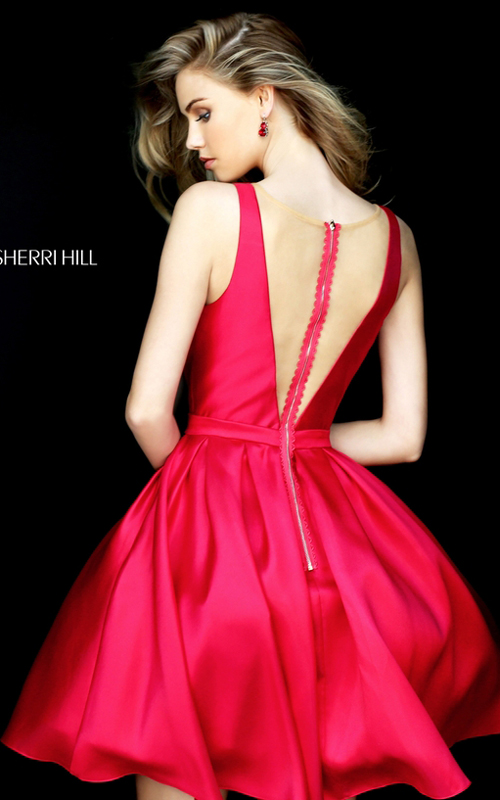 Sherri Hill S50506 Red Carpet Short Satin Dress 2016 with Bow_1